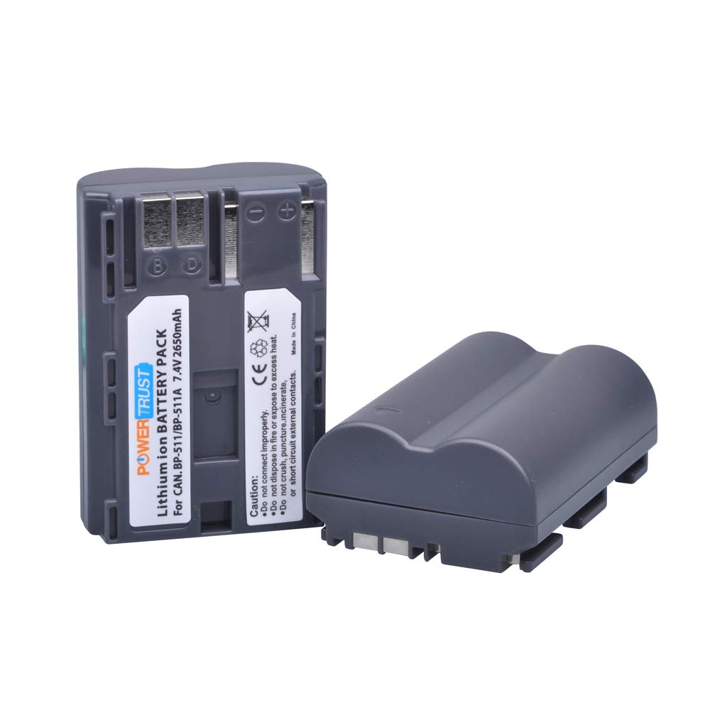 PowerTrust 2-Pack BP-511 BP511A Battery and LCD USB Dual Charger for Canon EOS 40D 300D 5D 20D 30D 50D