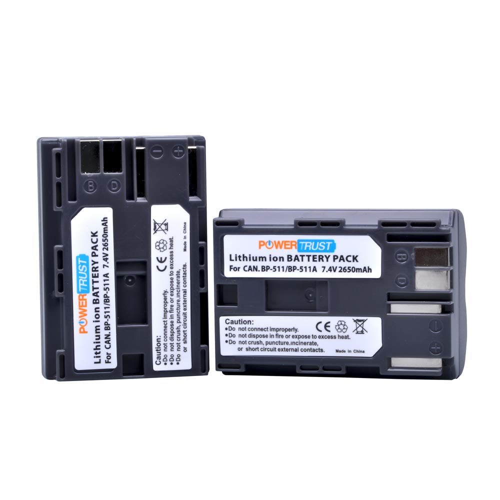 PowerTrust 2-Pack BP-511 BP511A Battery and LCD USB Dual Charger for Canon EOS 40D 300D 5D 20D 30D 50D