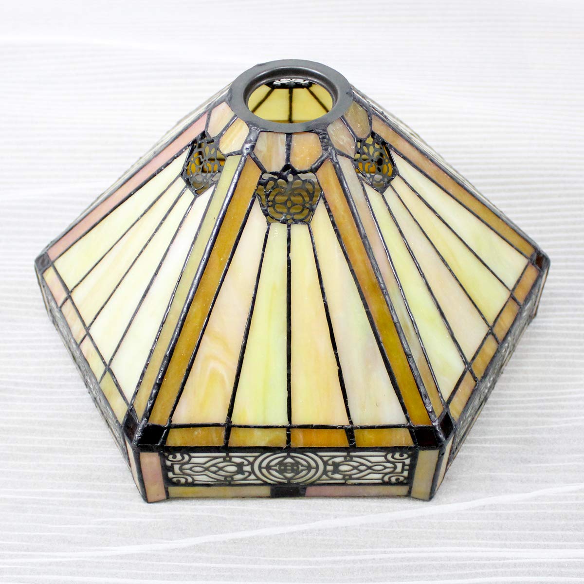 WERFACTORY Tiffany Floor Lamp Yellow Hexagon Stained Glass Mission Light 12X12X66 Inches Torchiere Standing Corner Torch Uplight Decor Bedroom Living Room Home Office S011 Series