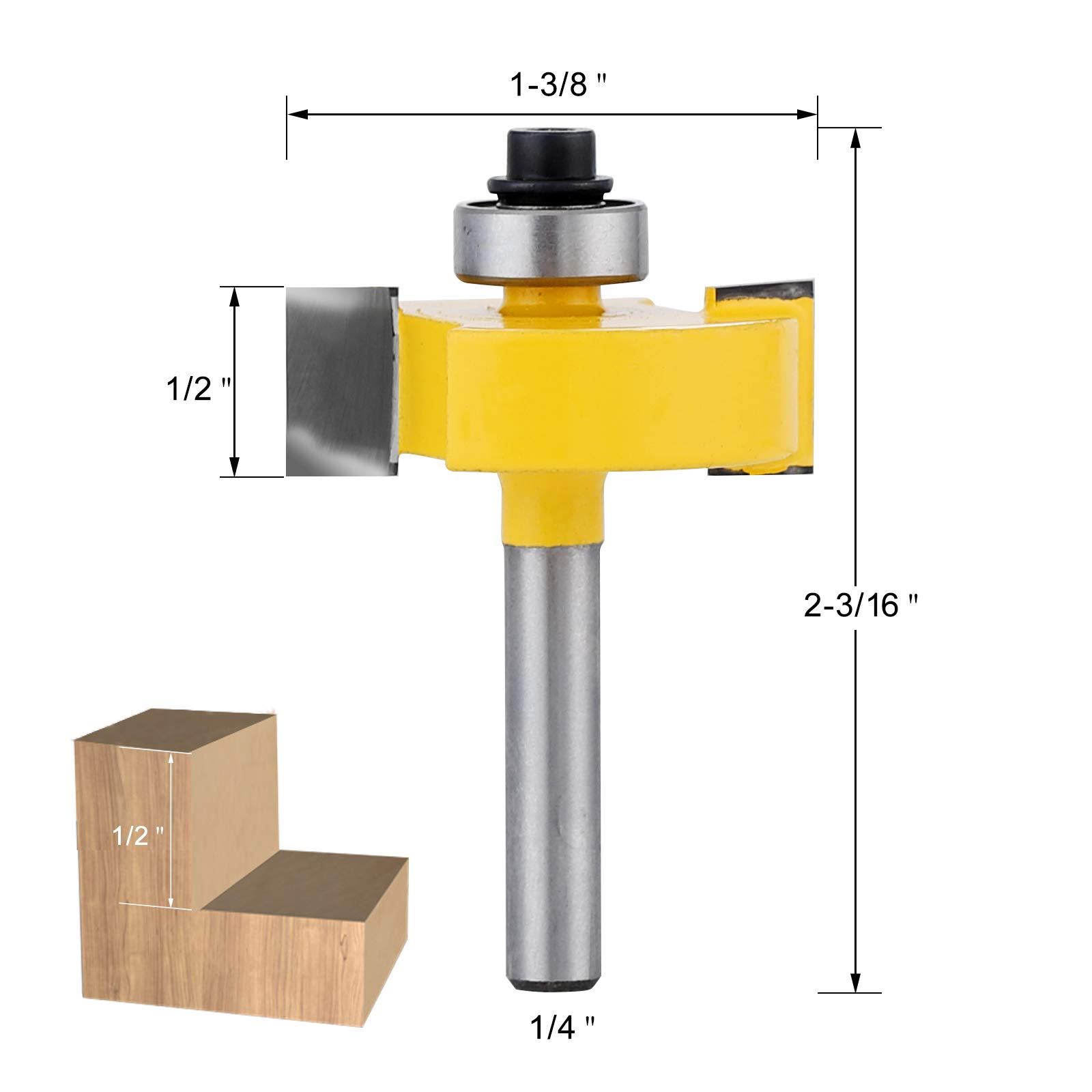 JTTJDB 1/4-Inch Shank Rabbet Router Bit with 6 Bearings Set - 1/8", 1/4", 5/16", 3/8", 7/16", 1/2" Interchangeable Bearings