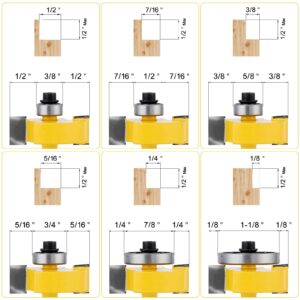 JTTJDB 1/4-Inch Shank Rabbet Router Bit with 6 Bearings Set - 1/8", 1/4", 5/16", 3/8", 7/16", 1/2" Interchangeable Bearings