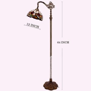 WERFACTORY Tiffany Floor Lamp Red Tulip Flower Stained Glass Arched Lamp 12X18X64 Inches Gooseneck Adjustable Corner Standing Reading Light Decor Bedroom Living Room S030 Series (A)