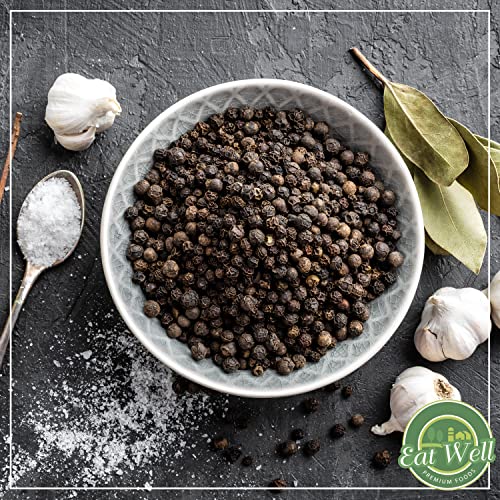 Eat Well Whole Black Peppercorns and Himalayan Pink Salt - Coarse Grains for Grinder Refill, 12 oz Peppercorns and 2 lb Salt