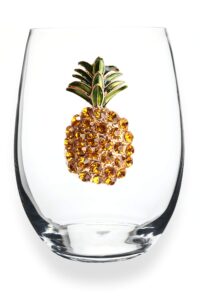 the queens' jewels pineapple jeweled stemless wine glass, 21 oz. - unique gift for women, birthday, cute, fun, not painted, decorated, bling, bedazzled, rhinestone