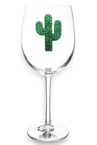 the queens' jewels cactus jeweled stemmed wine glass, 21 oz. - unique gift for women, birthday, cute, fun, not painted, decorated, bling, bedazzled, rhinestone