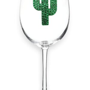 THE QUEENS' JEWELS Cactus Jeweled Stemmed Wine Glass, 21 oz. - Unique Gift for Women, Birthday, Cute, Fun, Not Painted, Decorated, Bling, Bedazzled, Rhinestone