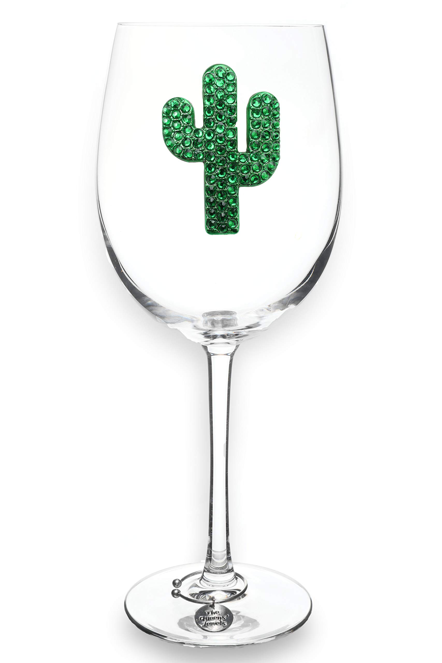 THE QUEENS' JEWELS Cactus Jeweled Stemmed Wine Glass, 21 oz. - Unique Gift for Women, Birthday, Cute, Fun, Not Painted, Decorated, Bling, Bedazzled, Rhinestone