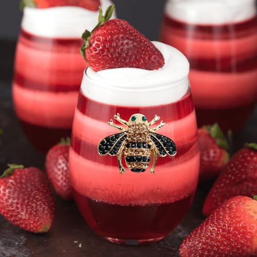 THE QUEENS' JEWELS - Bee Stemless Wine Glass, 21 oz. – Jeweled Eye-Catching Bumble Bee - Hand-Decorated Glassware – Not Painted – Dazzling and Unique