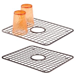mdesign modern kitchen sink metal dish drying rack/mat with center drain hole - steel wire grid design - allows wine glasses, mugs, bowls and dishes to drain in sink - 2 pack - bronze