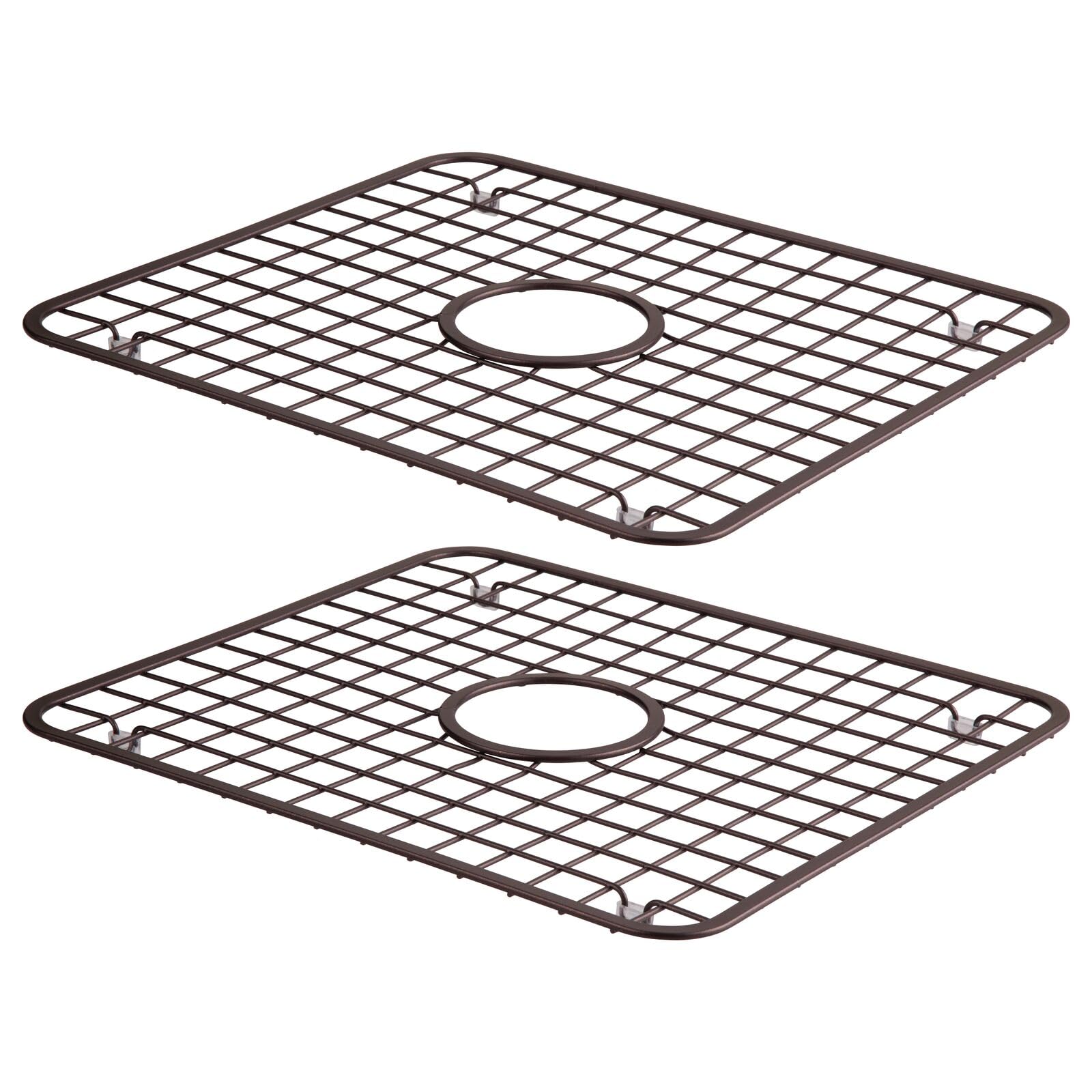 mDesign Modern Kitchen Sink Metal Dish Drying Rack/Mat with Center Drain Hole - Steel Wire Grid Design - Allows Wine Glasses, Mugs, Bowls and Dishes to Drain in Sink - 2 Pack - Bronze