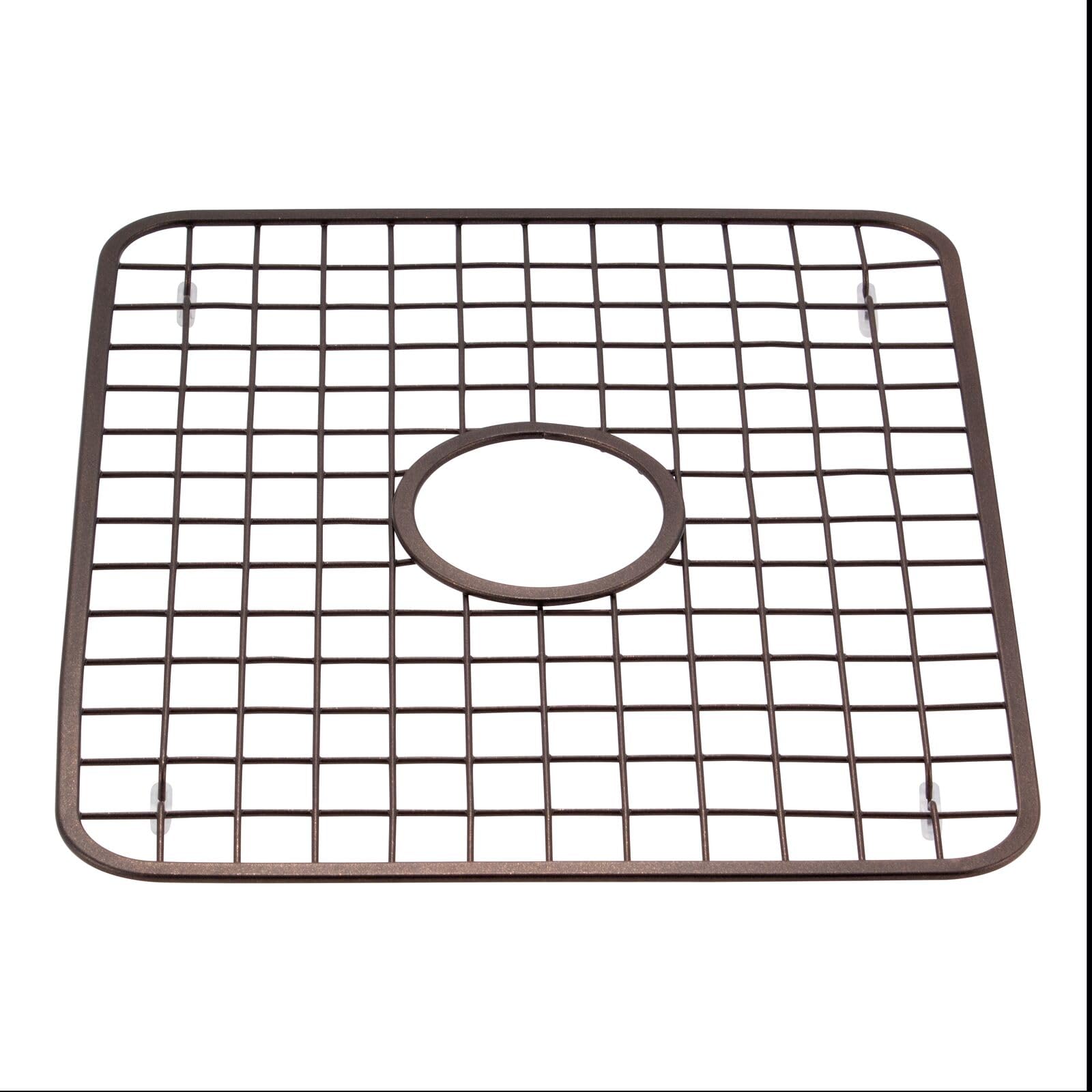 mDesign Modern Kitchen Sink Metal Dish Drying Rack/Mat with Center Drain Hole - Steel Wire Grid Design - Allows Wine Glasses, Mugs, Bowls and Dishes to Drain in Sink - 2 Pack - Bronze