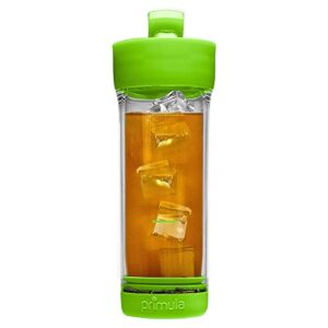 primula press and go iced tea maker, travel tumbler, infuser bottle, leak-proof flip-top lid with carry loop, dishwasher safe, made without bpa, 16-ounce, green