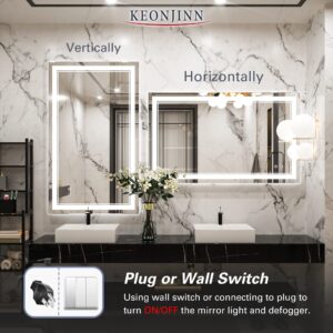 Keonjinn LED Bathroom Mirror with Lights, 40 x 24 Inch Front Lighted Vanity Mirror, Wall Mounted Anti-Fog Memory Brightness Dimmable Makeup IP54, Shatterproof (Horizontal/Vertical)