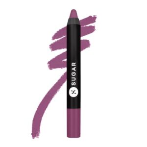 sugar cosmetics matte as hell crayon lipstick - 15 stephanie plum (plum mauve) with sharpener highly pigmented, creamy texture, long lasting matte finish