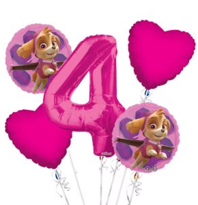 paw patrol girl balloon bouquet 4th birthday 5 pcs - party supplies