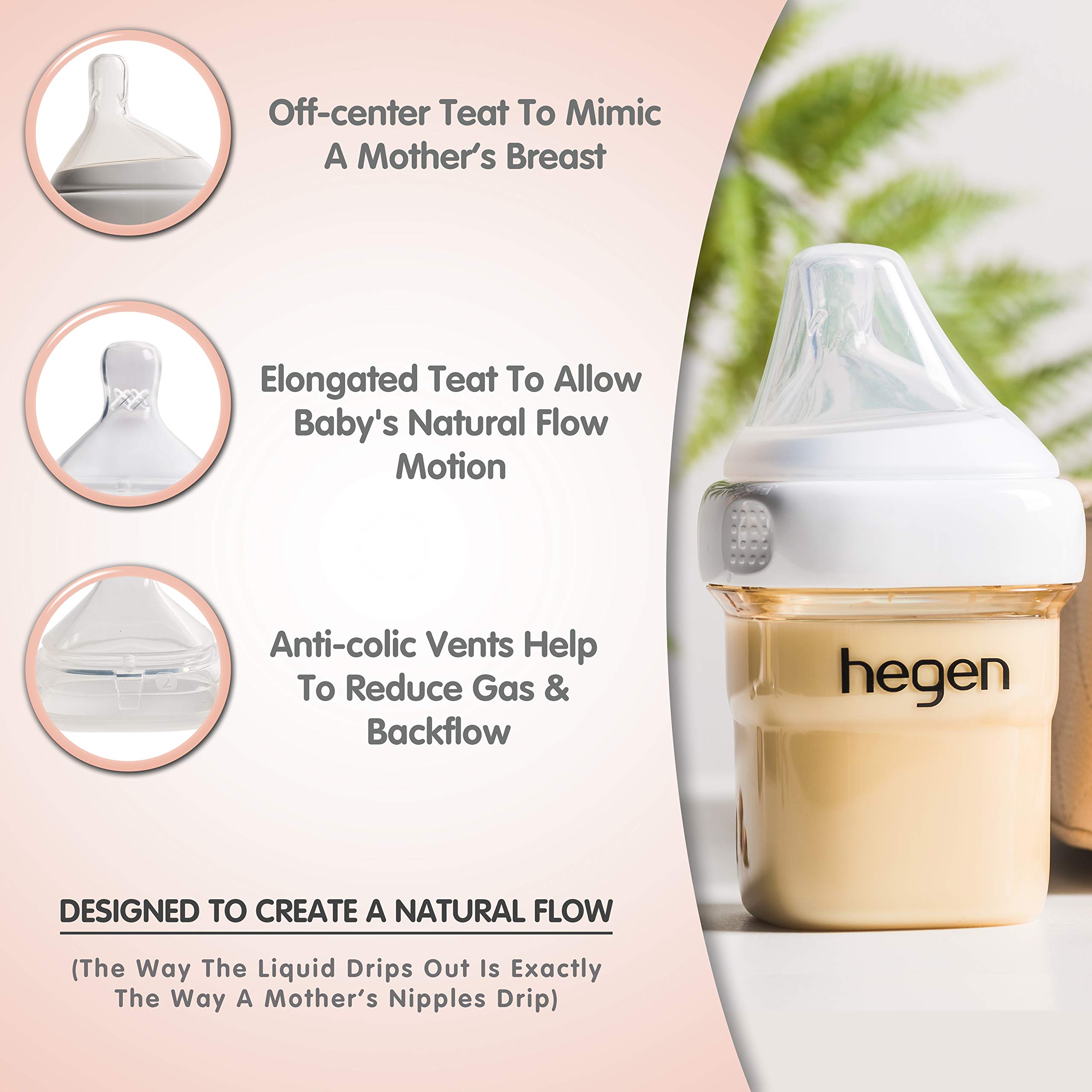 hegen Newborn Baby Bottle Basic Starter Kit- PPSU Bottle for Babies, Medium & Slow Teat- Breast Milk Storage Lids and Secure Seals