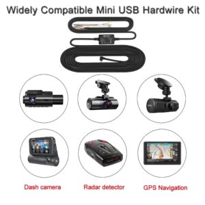 MEKNIC Dash Cam Hardwire Kit, Mini USB Hard Wire Kit 11.5ft with Acc, 12-24V to 5V 2A Car Dash Camera Charger Power Cord, Gift 4 Fuse Tap Cable with Battery Drain Protection for 24h Parking Monitor