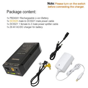 Talentcell 24V Lithium ion Battery PB240A1, Rechargeable 22400mAh 82.88Wh Li-ion Batteries Pack with DC 24V/12V and 5V USB Output for LED Light Strip, CCTV Camera, Smartphone and More