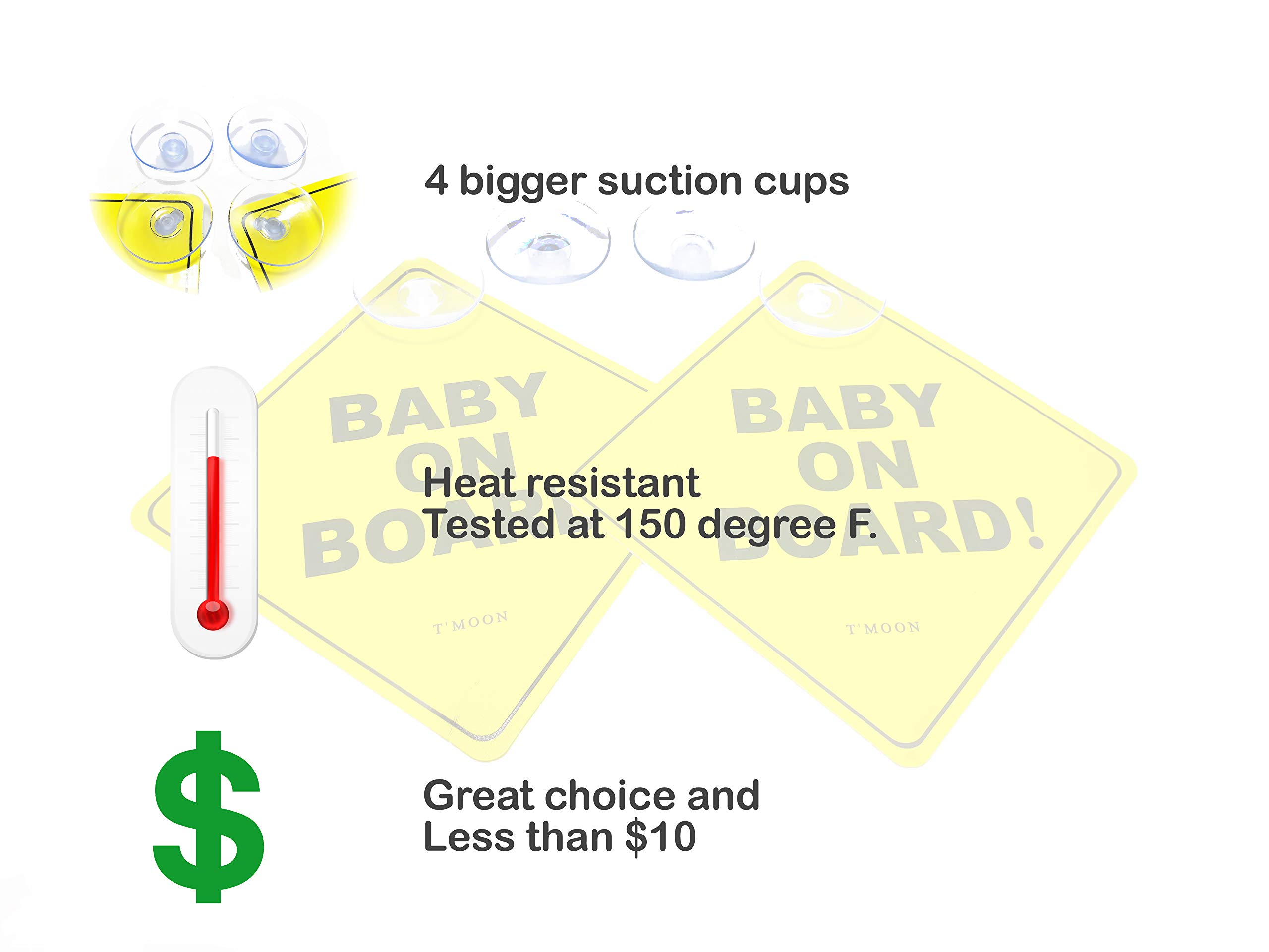 Kapel Baby on Board Sign with 4 Big Suction Cups. Thicker, Heat Resistant, Perfect in All Weathers