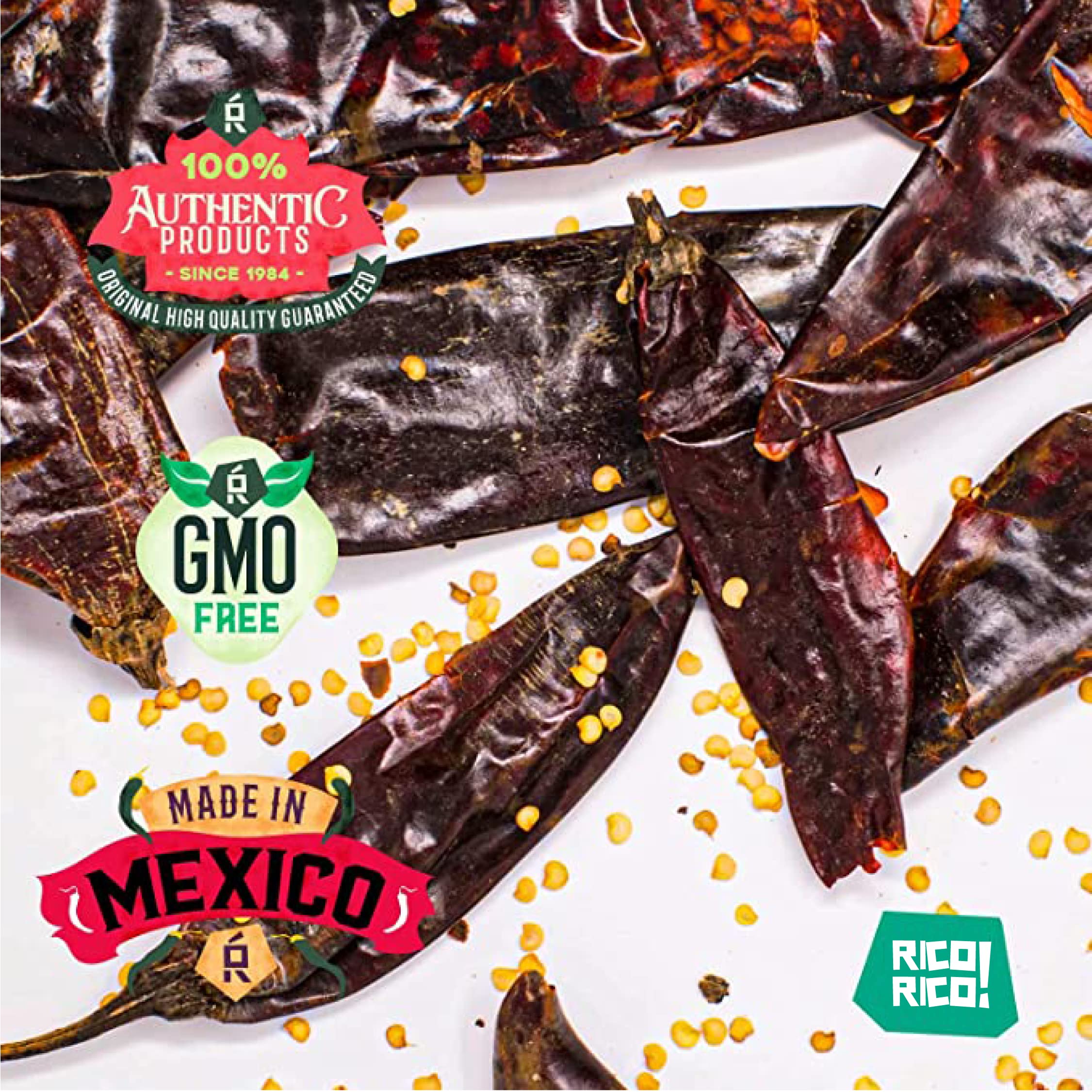 Dried Chile Peppers Bundle (12 oz Total) - Ancho, Guajillo and Arbol Chiles - The Spicy Trio - Great For Mexican Recipes - In Resealable Bags by RICO