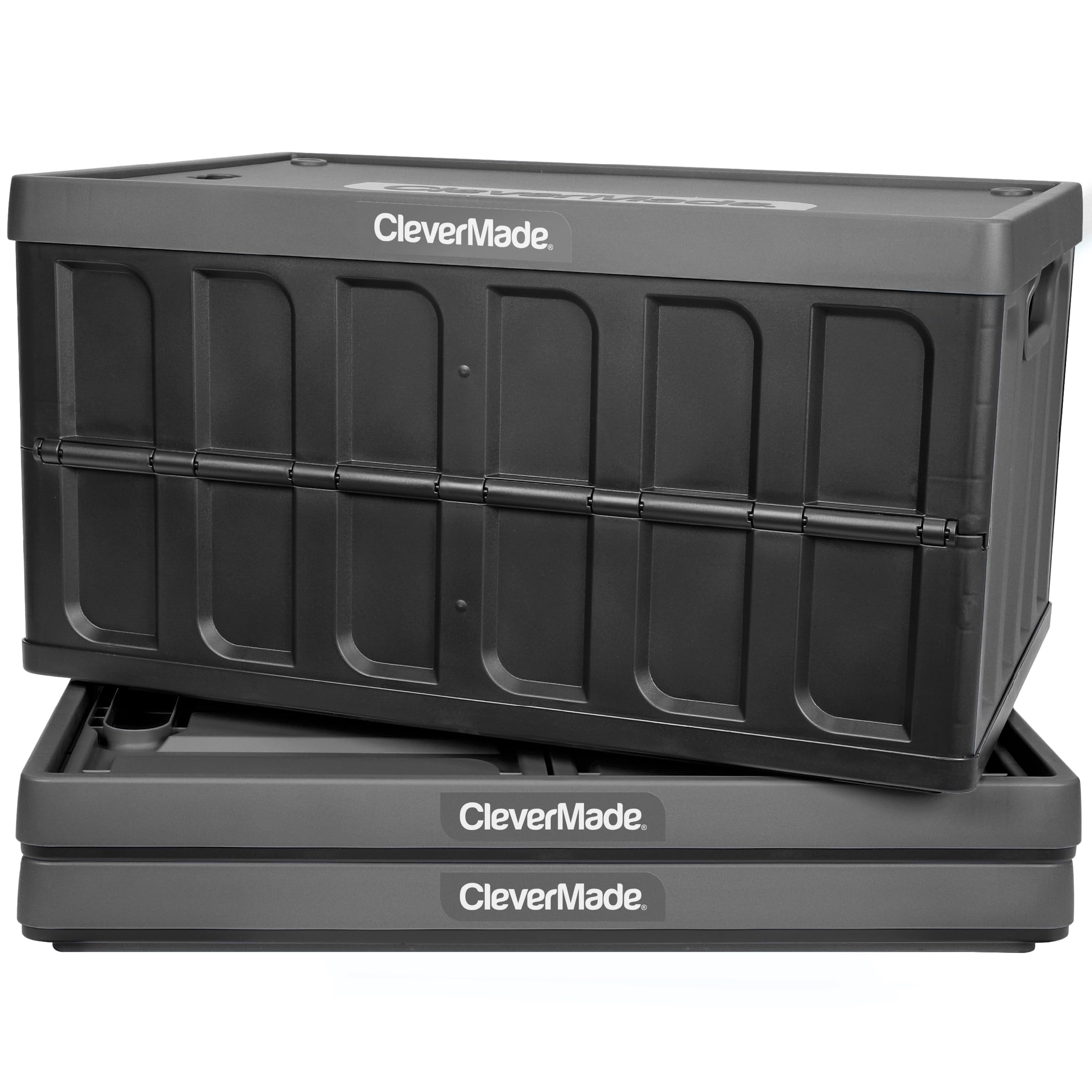 CleverMade Collapsible Storage Bin (With Lid), Charcoal, 3PK - 46L (12 Gal) Folding Plastic Stackable Utility Crates, Holds 75lbs Per Bin - Solid Wall CleverCrates for Organizing, Storage, Moving