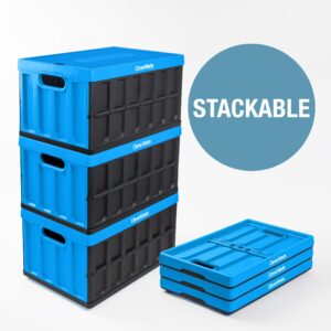 CleverMade Collapsible Storage Bin (With Lid), Charcoal, 3PK - 46L (12 Gal) Folding Plastic Stackable Utility Crates, Holds 75lbs Per Bin - Solid Wall CleverCrates for Organizing, Storage, Moving