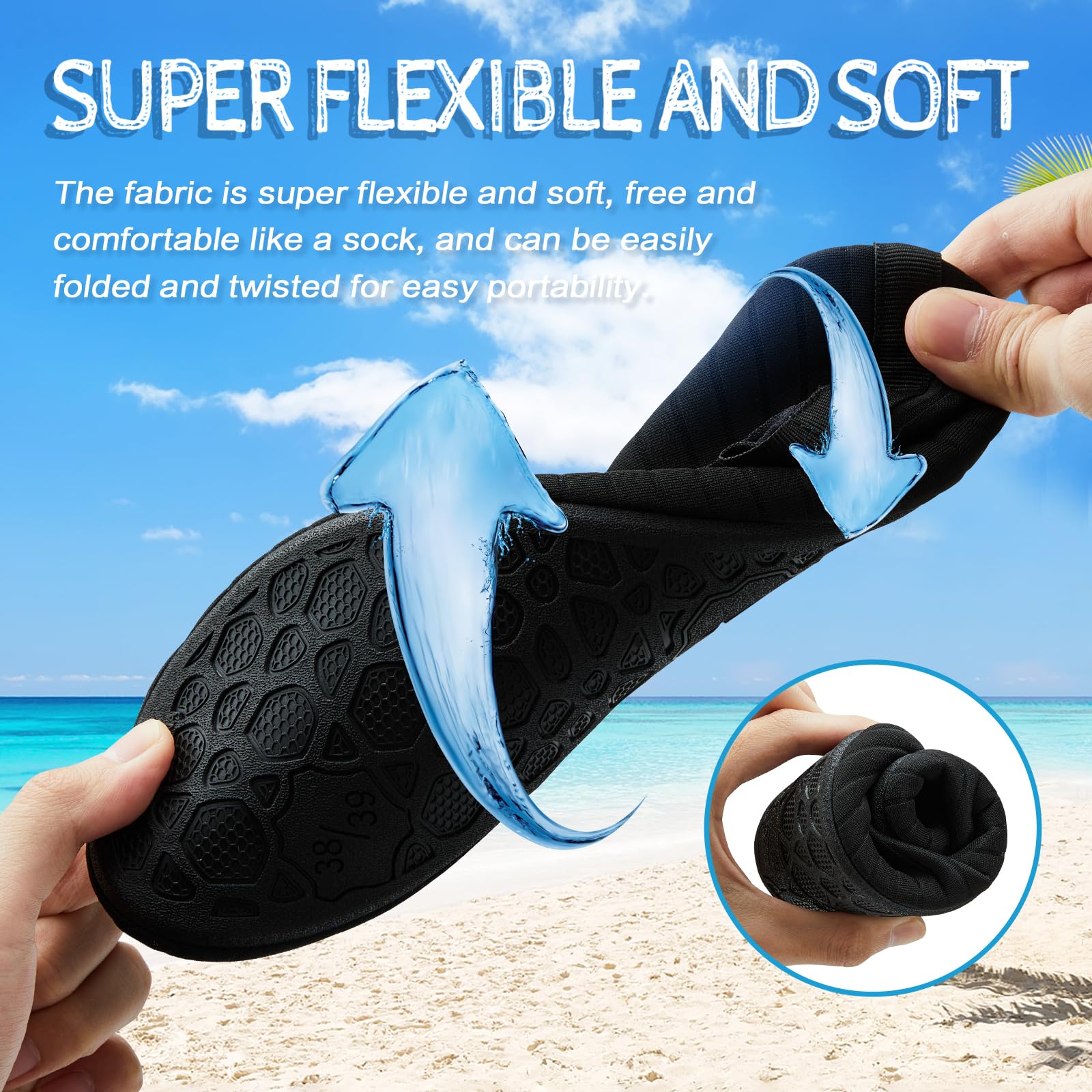 ANLUKE Water Shoes Barefoot Aqua Yoga Socks Quick-Dry Beach Swim Surf Shoes for Women Men Black/Solid 40/41