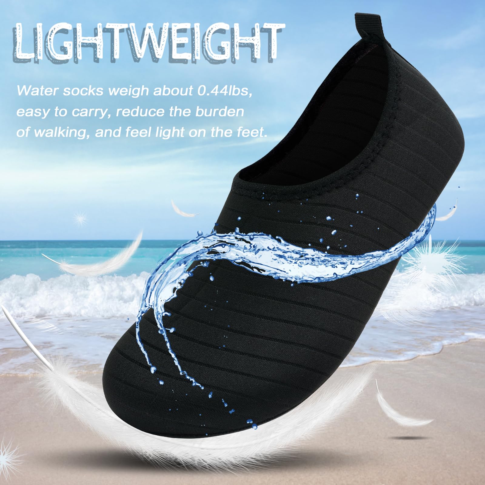 ANLUKE Water Shoes Barefoot Aqua Yoga Socks Quick-Dry Beach Swim Surf Shoes for Women Men Black/Solid 40/41