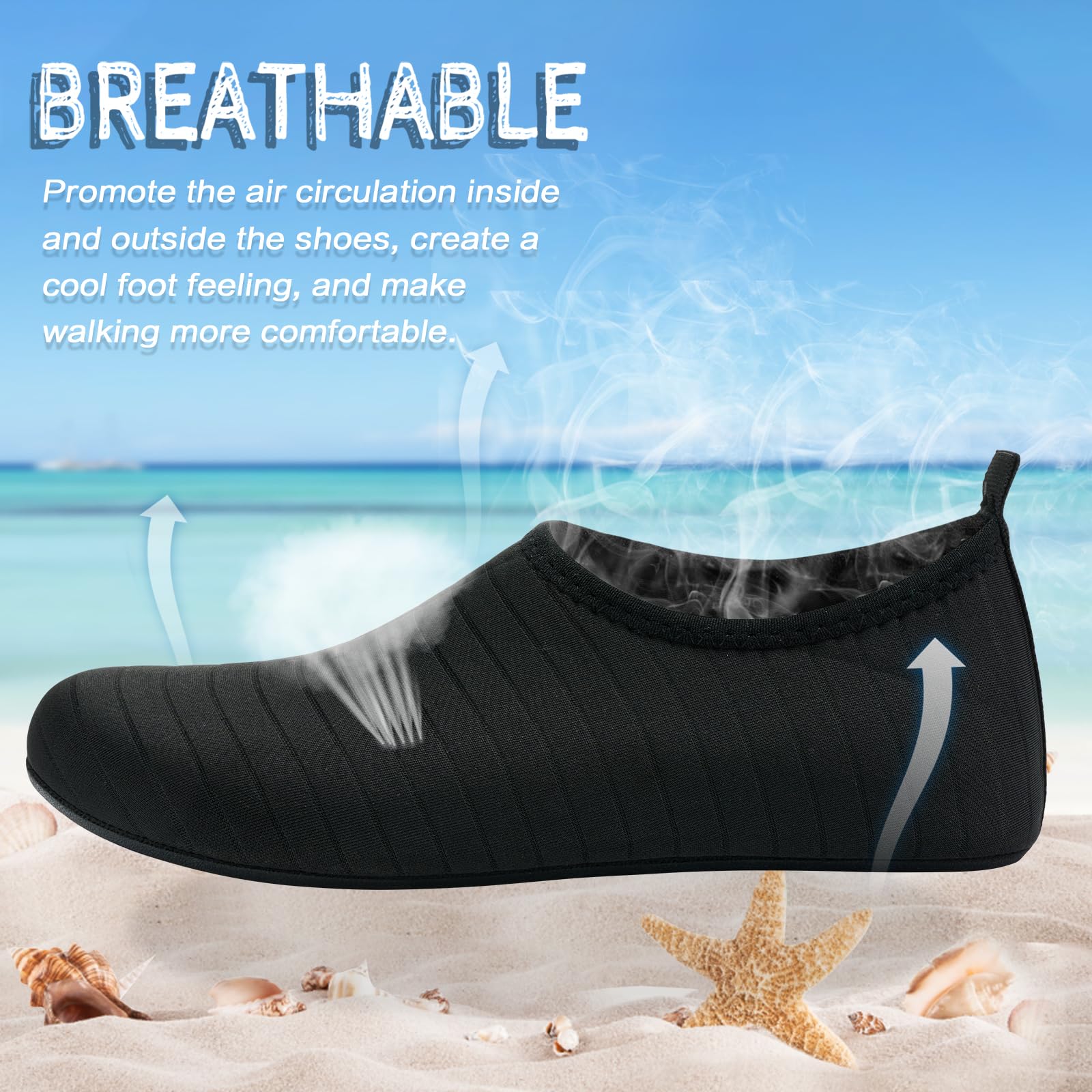 ANLUKE Water Shoes Barefoot Aqua Yoga Socks Quick-Dry Beach Swim Surf Shoes for Women Men Black/Solid 40/41