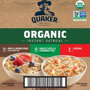 QUAKER Instant Oatmeal, USDA Organic, Non-GMO Project Verified, 3 Flavor Variety Pack, Individual Packets, 32 Count (Pack of 1)