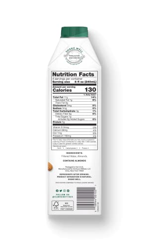 Elmhurst 1925 Unsweetened Almond Milk, 32 Ounce (Pack of 6)