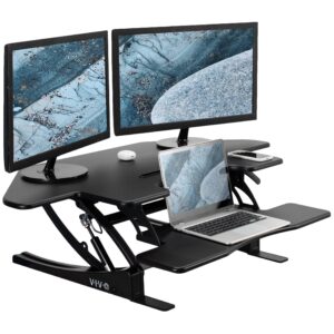 vivo 43 inch corner height adjustable cubicle stand up desk converter, v series, quick sit to stand tabletop dual monitor riser workstation, black, desk-v000vc