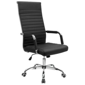 furmax ribbed office chair high back pu leather executive conference chair adjustable swivel chair with arms, black