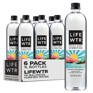 lifewtr, premium purified water ph balanced with electrolytes for taste, 1 liter bottles (6 pack)