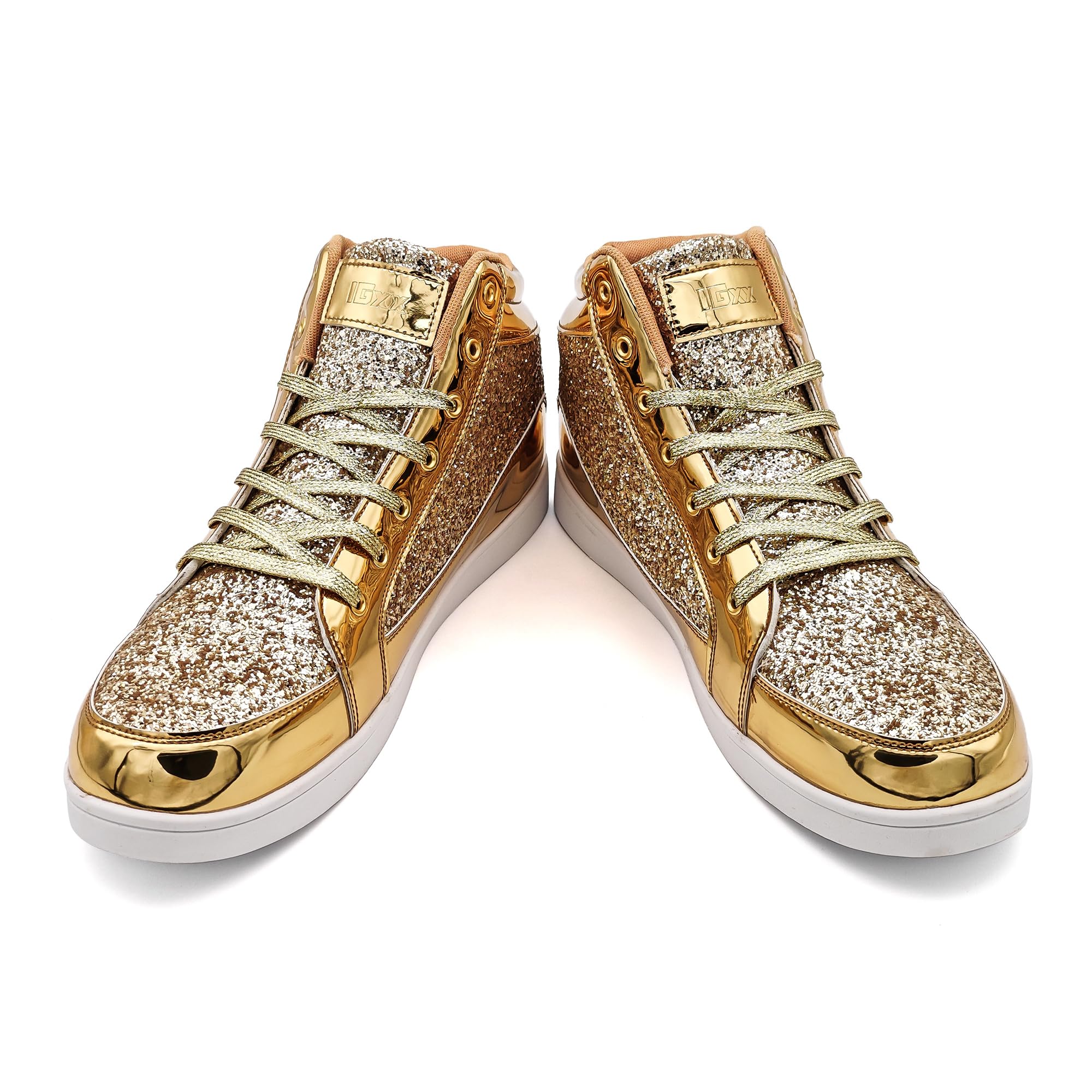 IGxx Glitter Shoes for Men High Top Flashing Party Casual Lace-up Sneakers Men