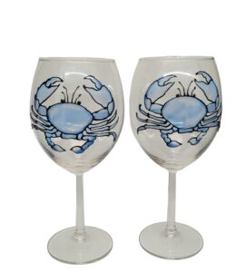 blue crab hand painted stained glass stemmed wine glasses set of 2