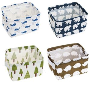 lannu pack 4 home decor fabric storage bins basket cloth cotton linen blend collapsible box organizers baskets liner shelves, 7.8×6.3×5.1 inch