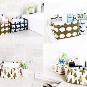 Lannu Pack 4 Home Decor Fabric Storage Bins Basket Cloth Cotton Linen Blend Collapsible Box Organizers Baskets Liner Shelves, 7.8×6.3×5.1 inch