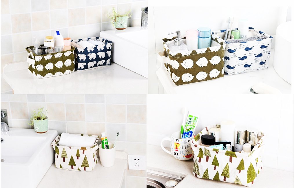 Lannu Pack 4 Home Decor Fabric Storage Bins Basket Cloth Cotton Linen Blend Collapsible Box Organizers Baskets Liner Shelves, 7.8×6.3×5.1 inch