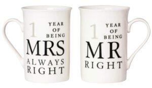 haysoms ivory 1st anniversary mr right & mrs always right mug gift set