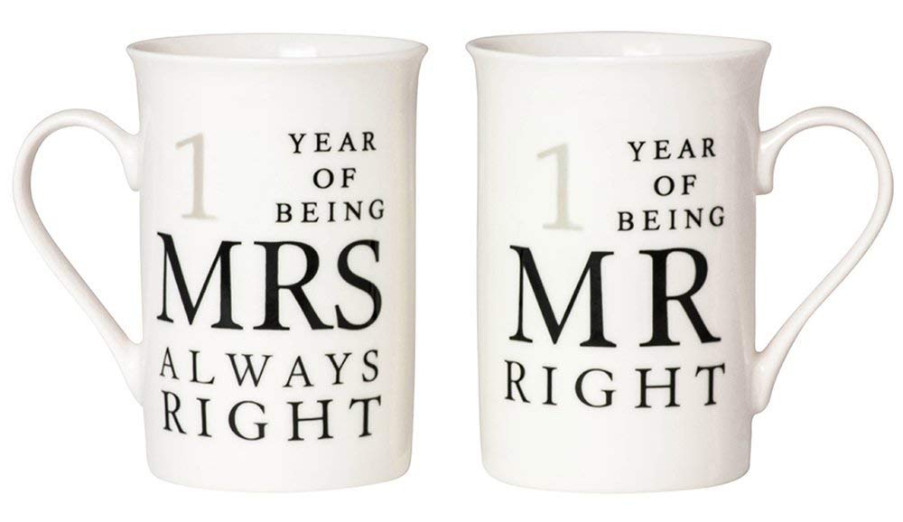 Haysoms Ivory 1st Anniversary Mr Right & Mrs Always Right Mug Gift Set