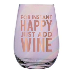 slant collections creative brands stemless wine glass, 20-ounce, instant happy