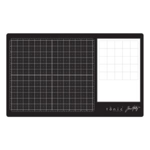 tim holtz glass cutting mat - large work surface with 12x14 measuring grid and palette for paint, ink, and mixed media - art and craft supplies
