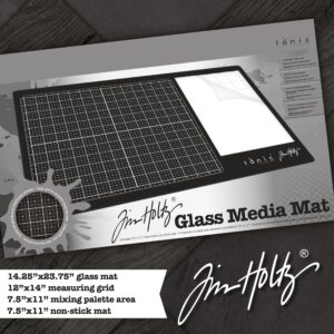 Tim Holtz Glass Cutting Mat - Large Work Surface with 12x14 Measuring Grid and Palette for Paint, Ink, and Mixed Media - Art and Craft Supplies