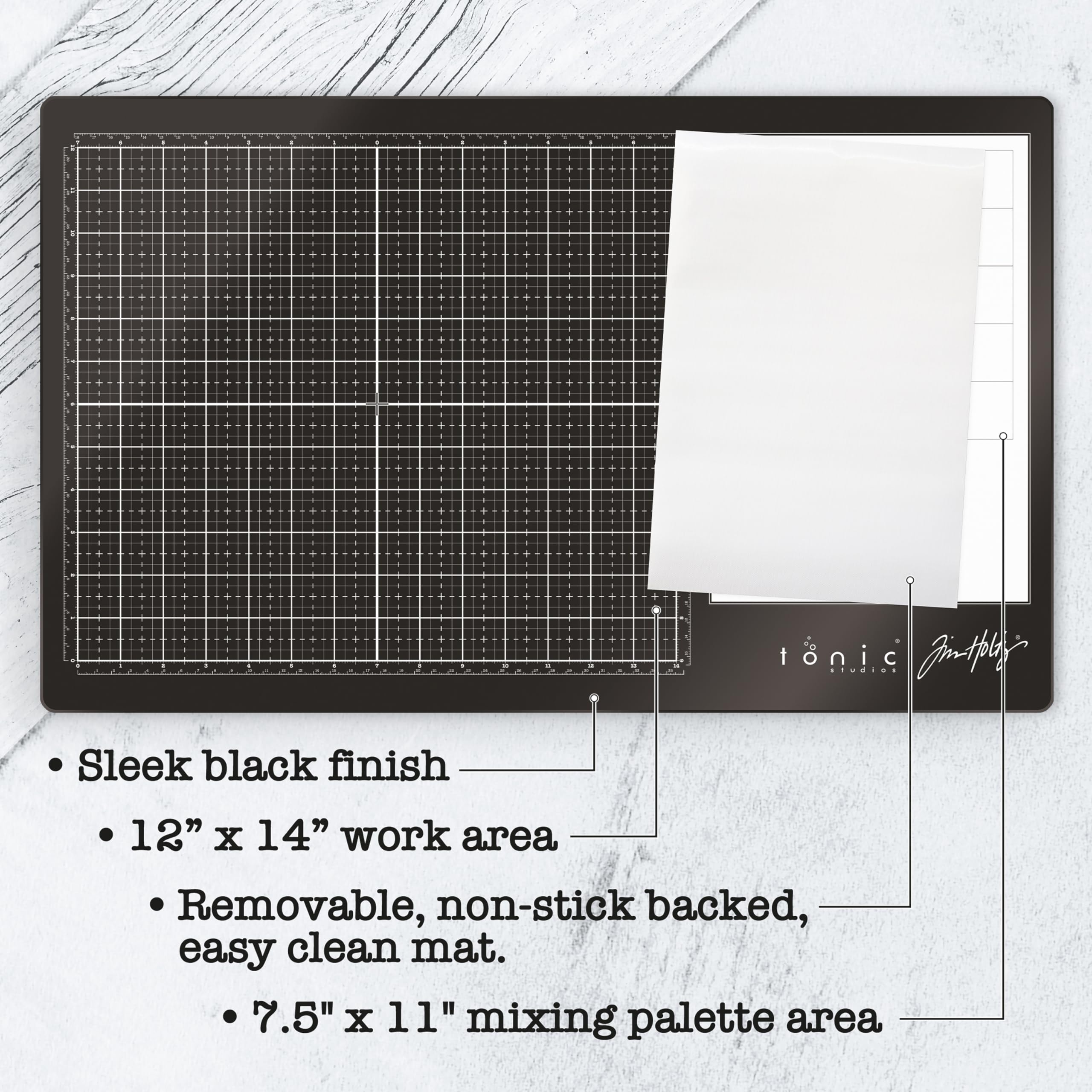 Tim Holtz Glass Cutting Mat - Large Work Surface with 12x14 Measuring Grid and Palette for Paint, Ink, and Mixed Media - Art and Craft Supplies