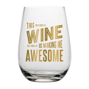 slant collections creative brands stemless wine glass, 20-ounce, wine awesome