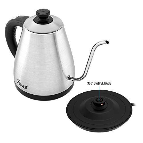 Rosewill Pour Over Gooseneck Kettle for Coffee and Tea, Temperature Control with Variable Temperature Settings, Stainless Steel, RHKT-17002