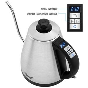 Rosewill Pour Over Gooseneck Kettle for Coffee and Tea, Temperature Control with Variable Temperature Settings, Stainless Steel, RHKT-17002
