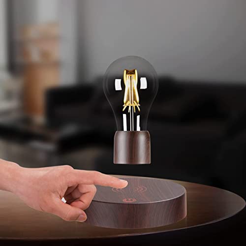 VGAzer Magnetic Levitating Floating Wireless LED Light Bulb Desk Lamp for Unique Gifts, Room Decor, Night Light, Home Office Decor Desk Tech Toys (Round Wooden Base..)