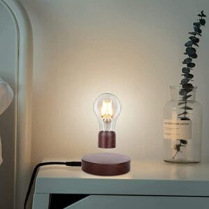 VGAzer Magnetic Levitating Floating Wireless LED Light Bulb Desk Lamp for Unique Gifts, Room Decor, Night Light, Home Office Decor Desk Tech Toys (Round Wooden Base..)